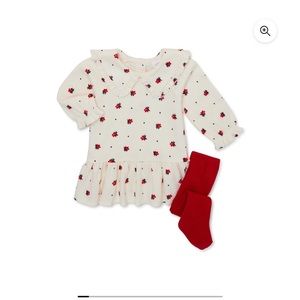 Wonder Nation Baby Girl Dress and Tights Outfit Set